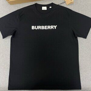 Burberry Foam Letter Print Short Sleeve Hot Stamped Logo Black Round Neck T-Shir